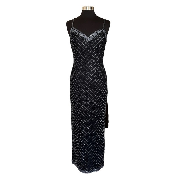 Stenay Vintage Silk Black Sequins Floor Length Gown Dress - Picture 1 of 13